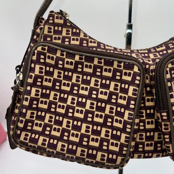 Bally Vintage Monogram Shoulder Bag Y2K Designer Purse Italian Leather - Picture 3 of 16